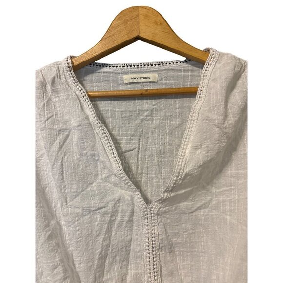 Max Studio Short Sleeve Blouse White Eyelet Lace Tie Front Cotton Blend LRG? - Picture 3 of 8